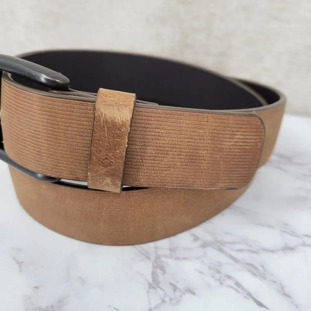 Johnston & Murphy Scored Roller Buckle Belt Men's Tan Leather Belt